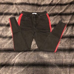Forever 21 Black Jeggings with red stripe